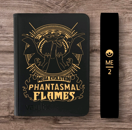 Custom Made Vault X 9 Pocket Black Zip Binder / Folder for TCG collection – Phantasmal Flames Gold Edition
