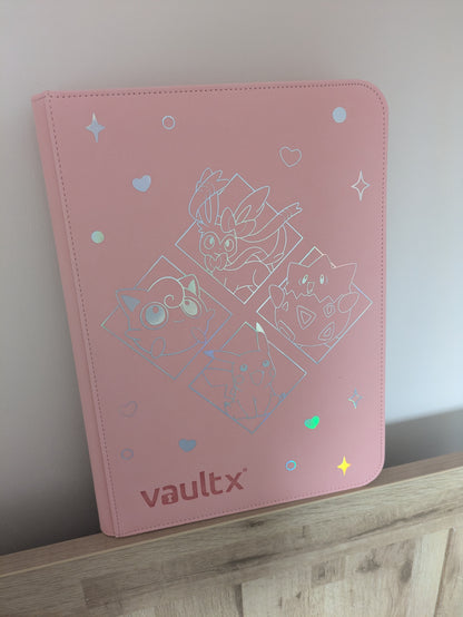Custom Made Vault X 9 Pocket Pink Zip Binder / Folder for TCG collection – Sylveon, Jigglypuff, Togepi & Pikachu