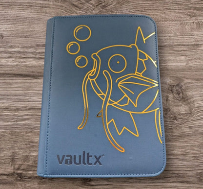 Custom Made Vault X 4 Pocket Blue Zip Binder / Folder for TCG collection – Metallic Gold Magikarp