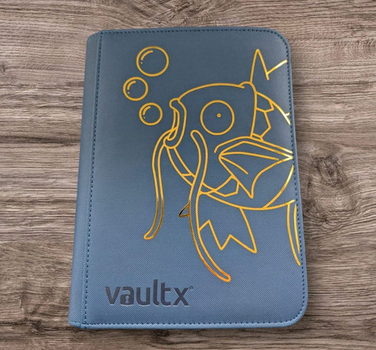 Custom Made Vault X 4 Pocket Blue Zip Binder / Folder for TCG collection – Metallic Gold Magikarp