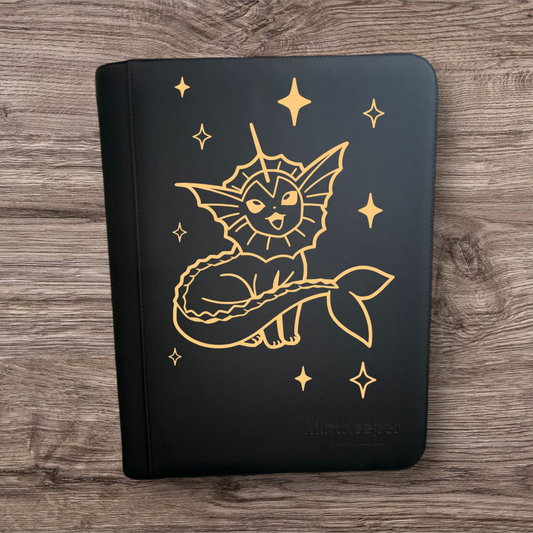 Custom Made Mintkeeper 9 Pocket Black Toploader Binder / Folder for TCG collection – Vaporeon Gold Edition