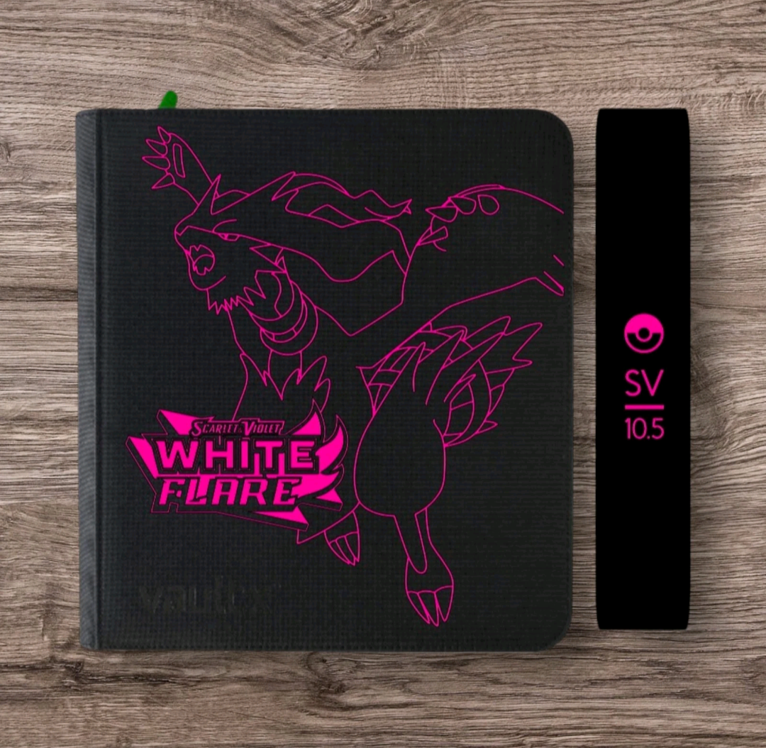 Custom Made Vault X 12 Pocket Black Zip Binder / Folder for TCG collection – White Flare Reshiram Edition