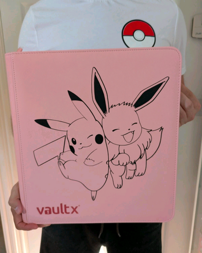Custom Made Vault X 12 Pocket Black Zip Binder / Folder for TCG collection – Eevee & Pikachu