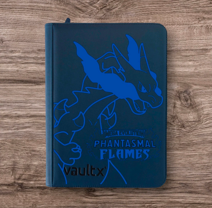 Custom Made Vault X 9 Pocket Royal Blue Zip Binder / Folder for TCG collection – Phantasmal Flames Charizard Edition