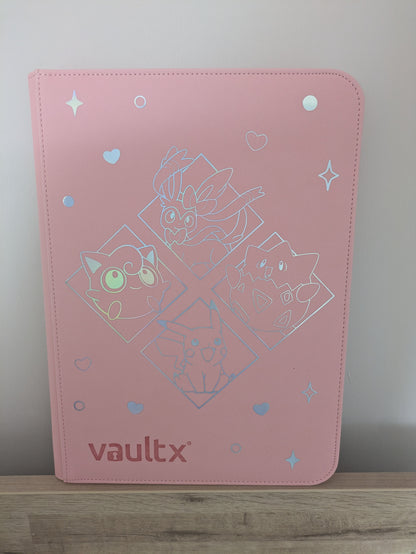 Custom Made Vault X 9 Pocket Pink Zip Binder / Folder for TCG collection – Sylveon, Jigglypuff, Togepi & Pikachu