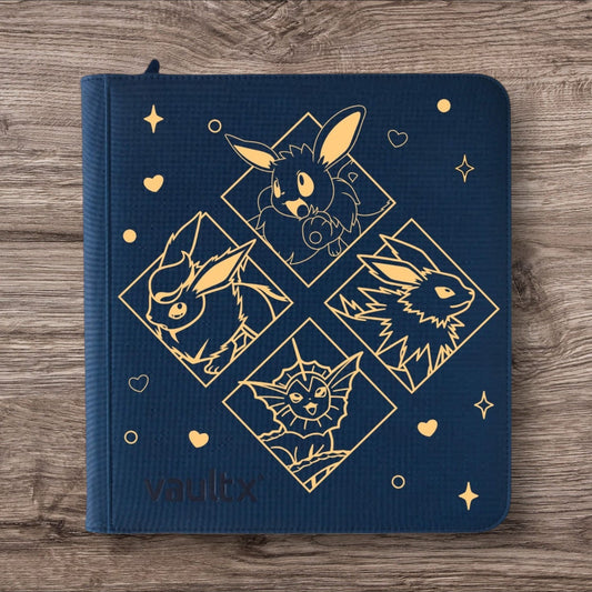 Custom Made Vault X 12 Pocket Royal Blue Zip Binder / Folder for TCG collection – Eevee, Flareon, Jolteon & Vaporeon